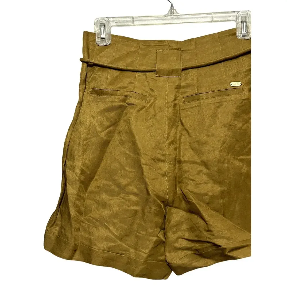 Scotch & Soda High Rise Short Belted Waist Side Pocket Linen Blend Brown XS NWOT